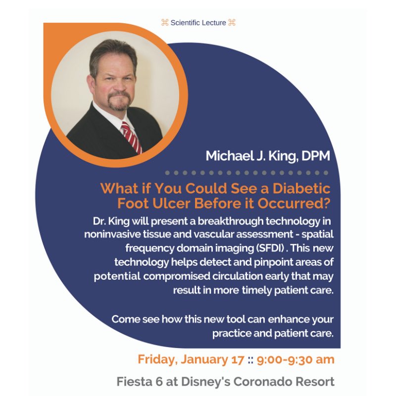 modulatedinc's tweet photo. Are you @FPMAtweets’s #SAM2020? Don’t miss @mkftdoc’s scientific lecture, “What if You Could See a Diabetic Foot Ulcer Before it Occurred?” tomorrow @ 9am in Fiesta 6. Dr. King will discuss a breakthrough noninvasive tissue &amp; #vascular assessment #technology- #SFDI! https://t.co/6OkcQqHZJU