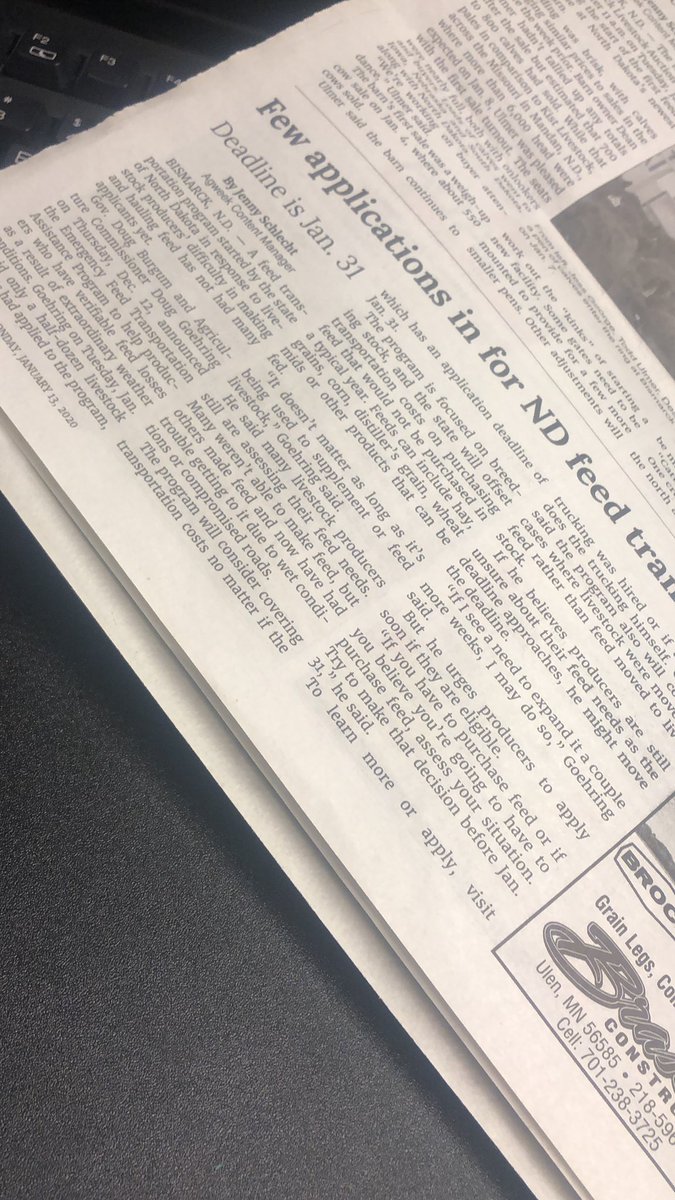 KateLandeis's tweet photo. Reading @AgweekMagazine and surprised by the article stating only 6 #NDLivestock producers have applied to the ND Dept of Ag Emergency Feed Transportation Assistance Program. That’s telling me at least 1/3 of applications are from GF Co. If you need assistance- sign up! #ndda https://t.co/YmXz9UOyDK