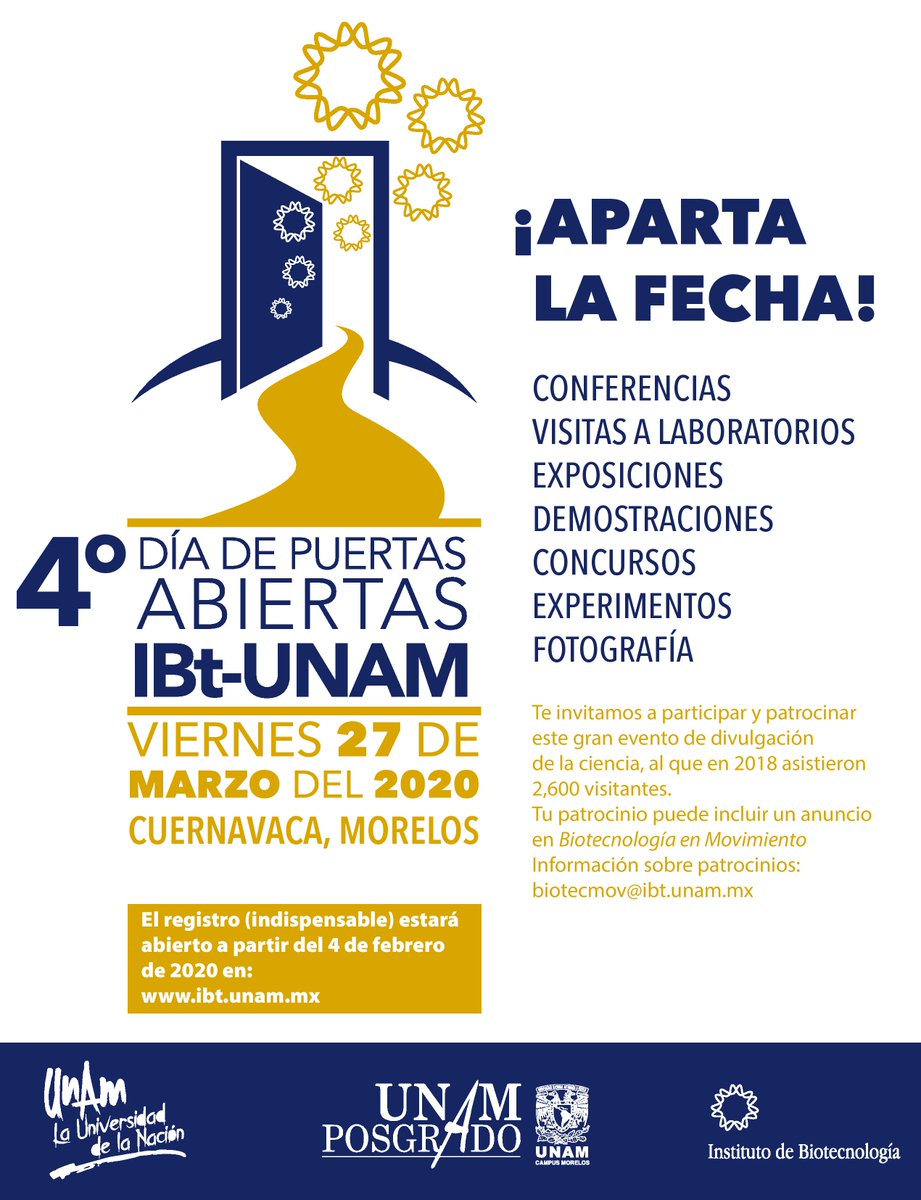 ibt_unam's tweet photo. El 27 de marzo te esperamos en el  4to #DíaDePuertasAbiertas del #IBt #UNAM https://t.co/dOeQc0o3tZ