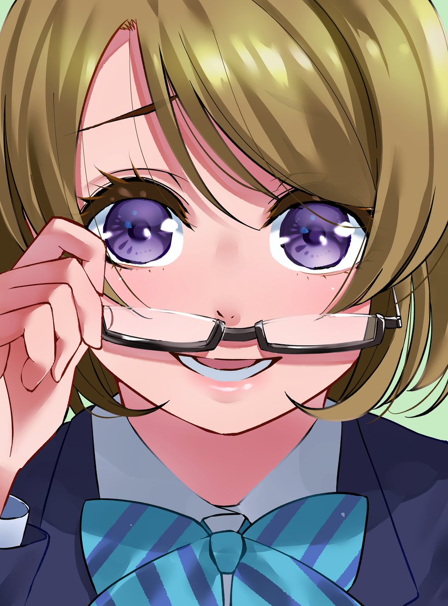 koizumi hanayo 1girl solo glasses purple eyes jacket short hair looking at viewer  illustration images