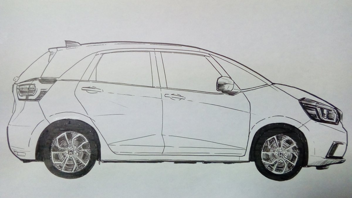 結城るい Twitterissa ホンダ Honda Fit ラクガキ ペン画 イラスト王国 イラスト塾 アナログイラスト ホンダフィット