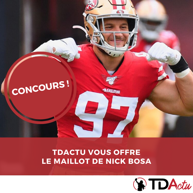 TDActu's tweet photo. 🎁 CONCOURS ! 🎁
4 semaines, 4 maillots, épisode 3

Follow @TDActu et RT ce tweet pour tenter de gagner le maillot de Nick Bosa !

Détails sur le site ➡ https://t.co/n0nmpvQTKD https://t.co/jEG0glhixa