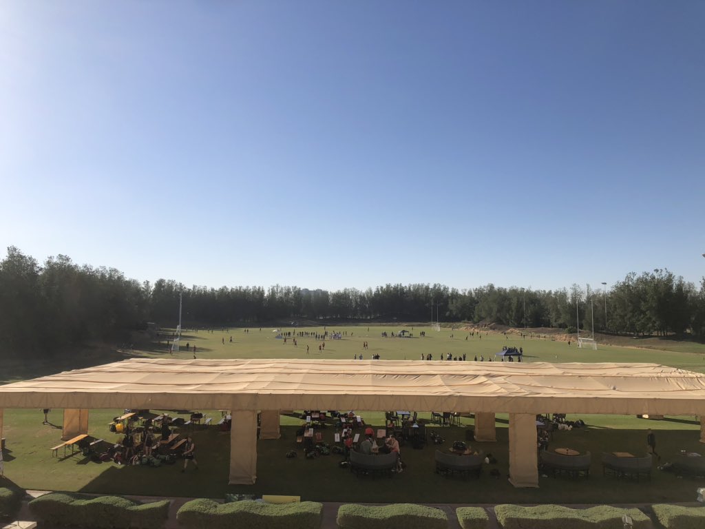 GrizzlyAgronomy's tweet photo. First big event on the new pitches today. Gaelic Football tournament @AlHamraGolfClub possibly one of the first driving ranges that doubles as sports fields... #thinkingoutsidethe📦 https://t.co/K1uE2FTyHh