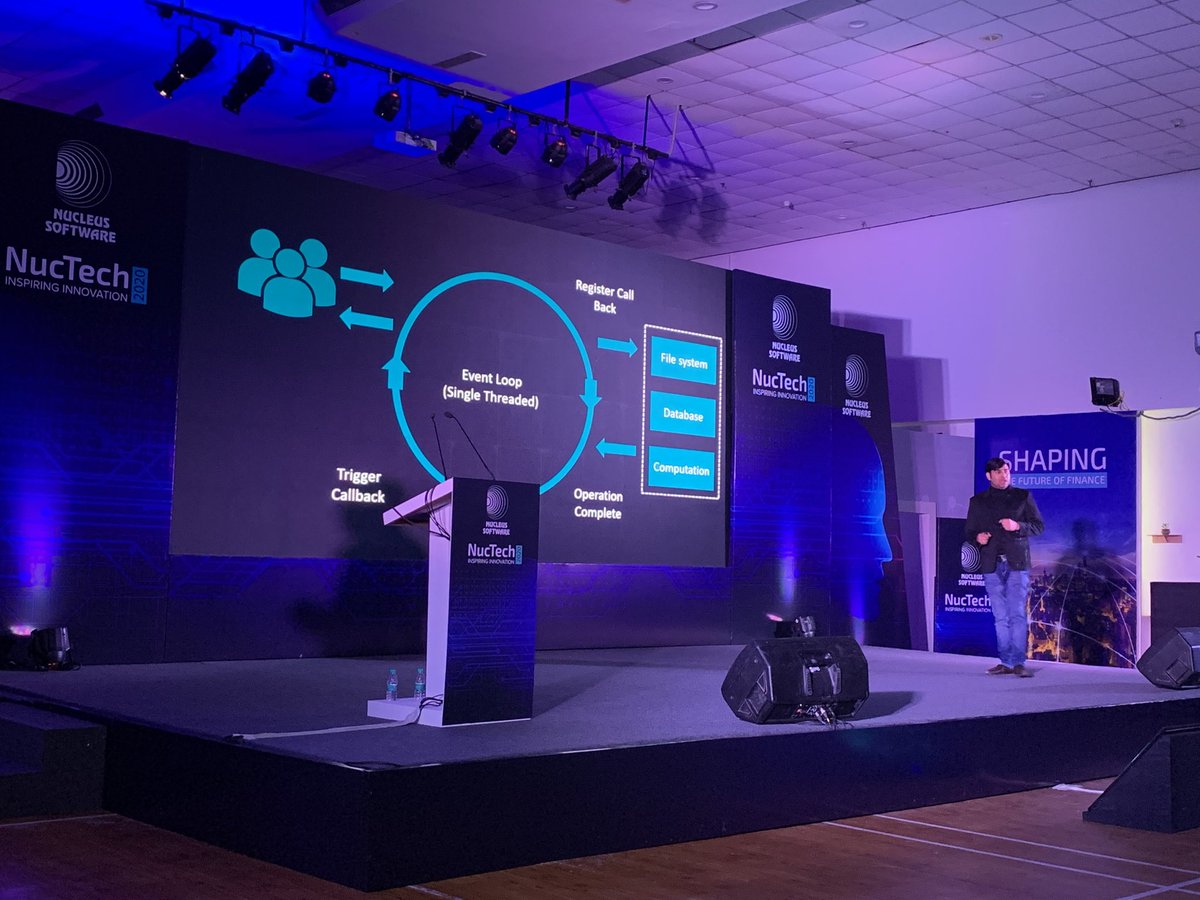 paragbhise's tweet image. #NucTech2020 ⁦@nucleussoftware⁩ Gajendra, our next lightening talk speaker emphasising the advantages of Reactive Programming!!