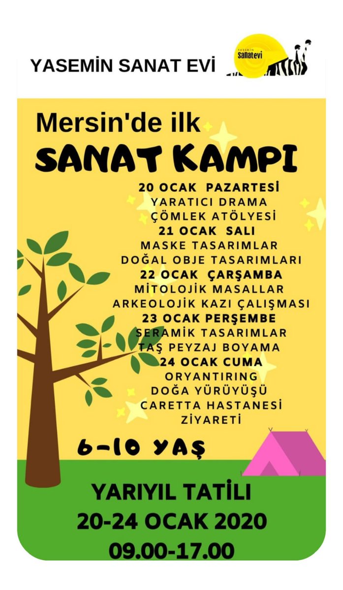 Yasemin Sanat Evi - Sanat Kampı
20-24 Ocak 2020

Mersin'le ilgili her şey için;
mersinyasamrehberi.com 

Instagram hesabımız; instagram.com/mersinyasamreh…

#mersin #salı #mersinetkinlik #tarsus #silifke #erdemli #anamur #mut #gülnar #bozyazı #çamlıyayla #çocuk #kid  #atölye #kamp