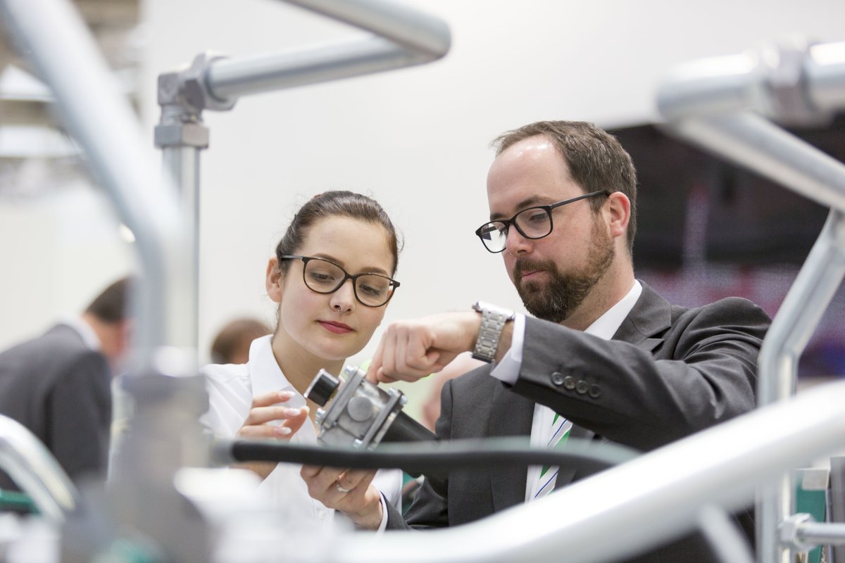 Image by Thomas Koy for Deutsche Messe AG. You can see visitors in front of the Stauffenberg Stand at Hannover Messe 2019