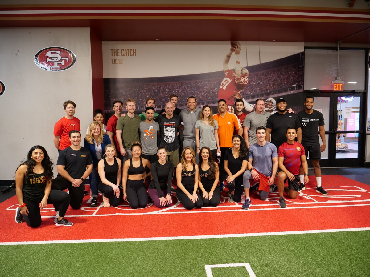 We had a great time yesterday hosting <a href="/AROD/">Alex Rodriguez</a> and the Stanford GSB Class! Gold Rush started them off with a fun Gold Rush Groove Dance Class and then Coach Jeff and Coach Candice put them through a Training Camp! Thank you for stopping by and Training Like A Pro! #49ersfit <a href="/49ers/">San Francisco 49ers</a>