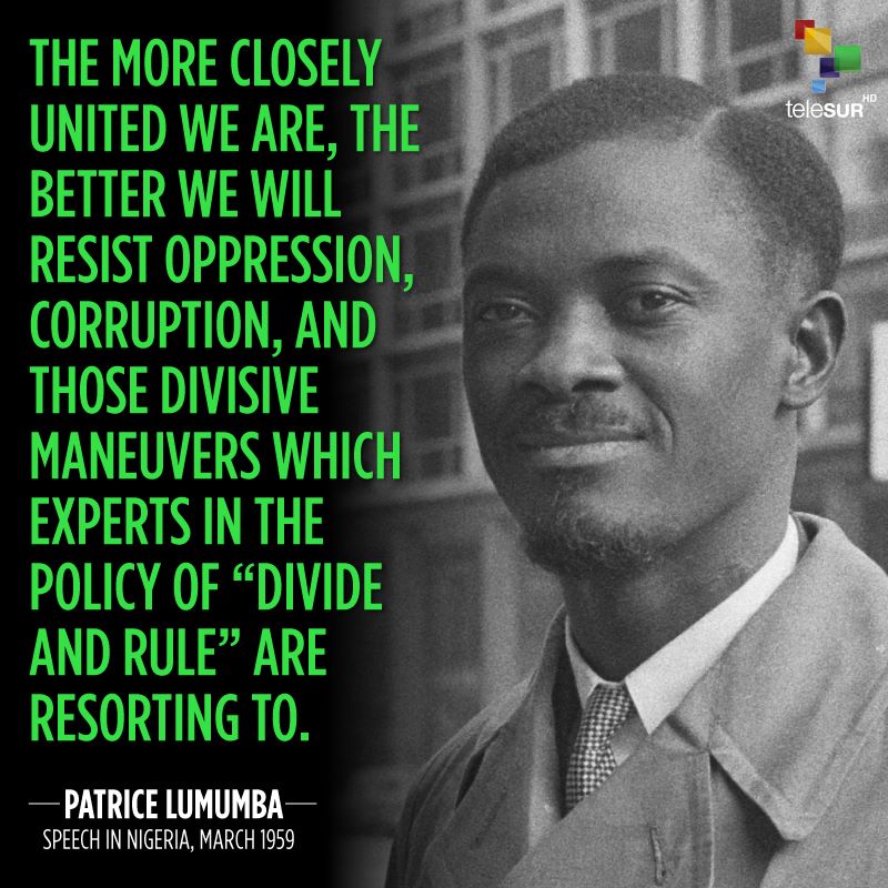 telesurenglish's tweet photo. On a day like today in 1961, African leader #PatriceLumumba was assassinated because of the struggle he led for the liberation not only of the Democratic Republic of Congo but of the whole of Africa.  

Long live Lumumba! Long live the African revolution! ✊🏾 https://t.co/g6VcLltpCi