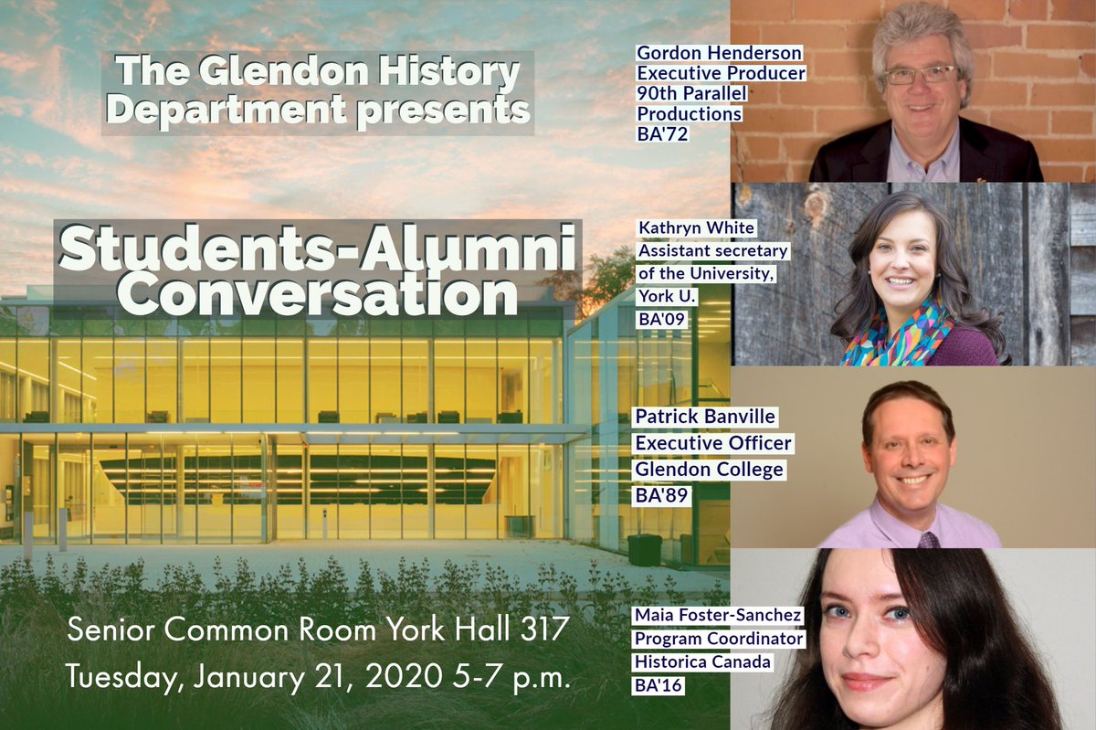 GlendonHistory's tweet image. Join us on Tuesday at 5pm to meet four history graduates with very different career path. @GlendonCampus @GlendonAlumni #yorku #glendon
