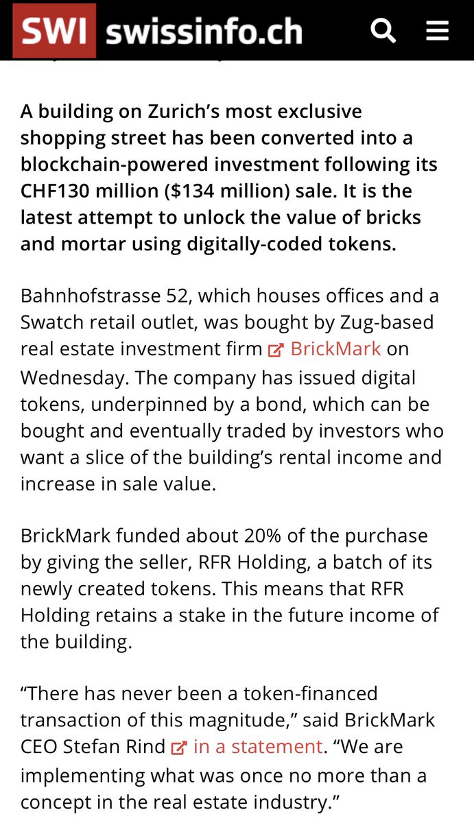 NischalShetty's tweet photo. Day 442

A large $134M tokenised sale of real estate was recently executed in Switzerland!

The company aims to allow easy access for investors to buy into the property through their tokens.

Wouldn’t Tokenised properties help the Indian real estate industry? 

#IndiaWantsCrypto https://t.co/ls9ZclBwzq