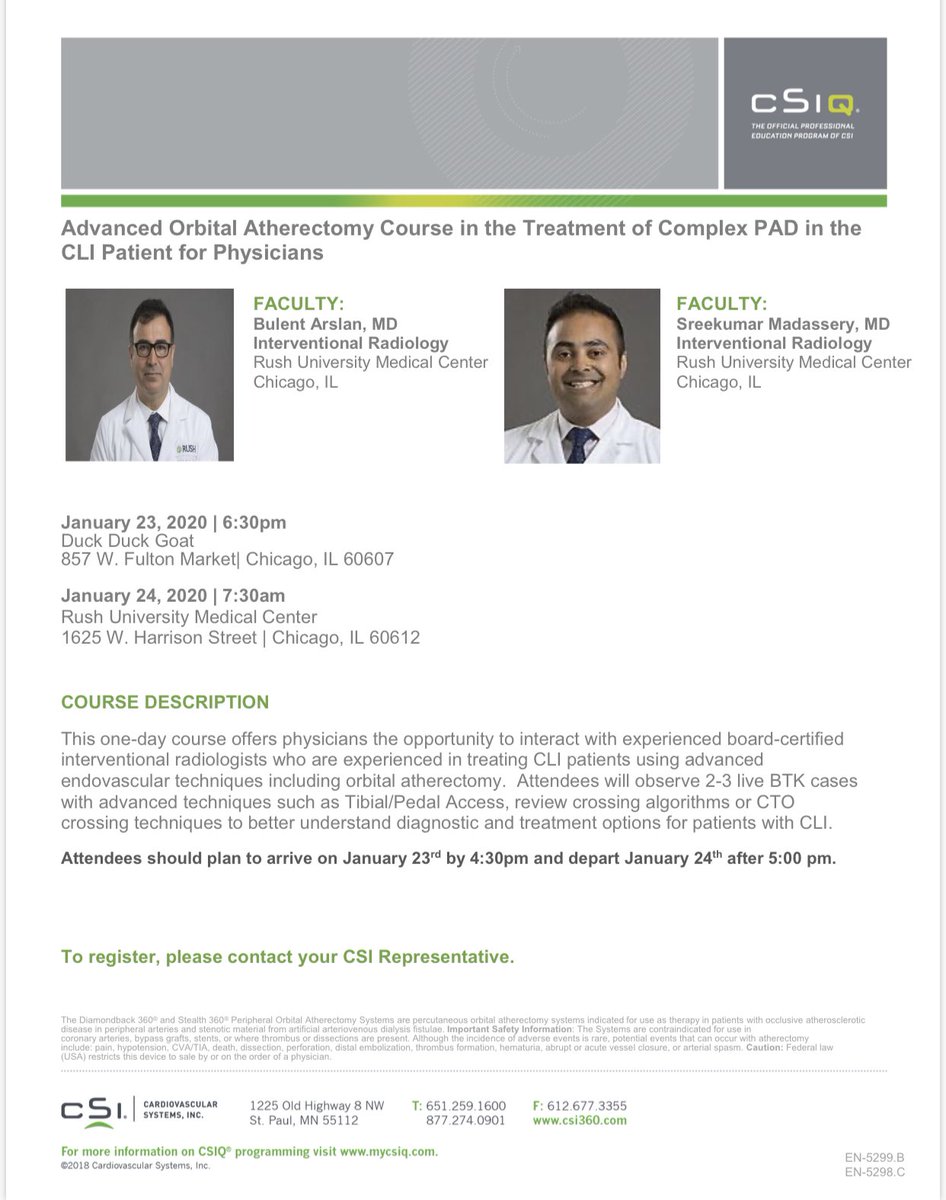 Excited to host our next Advanced CLI course <a href="/VIR_RUSH/">VIR at RUSH</a> with <a href="/arslanmd/">Bulent Arslan, MD</a>. #clifighters #LimbIsLife
