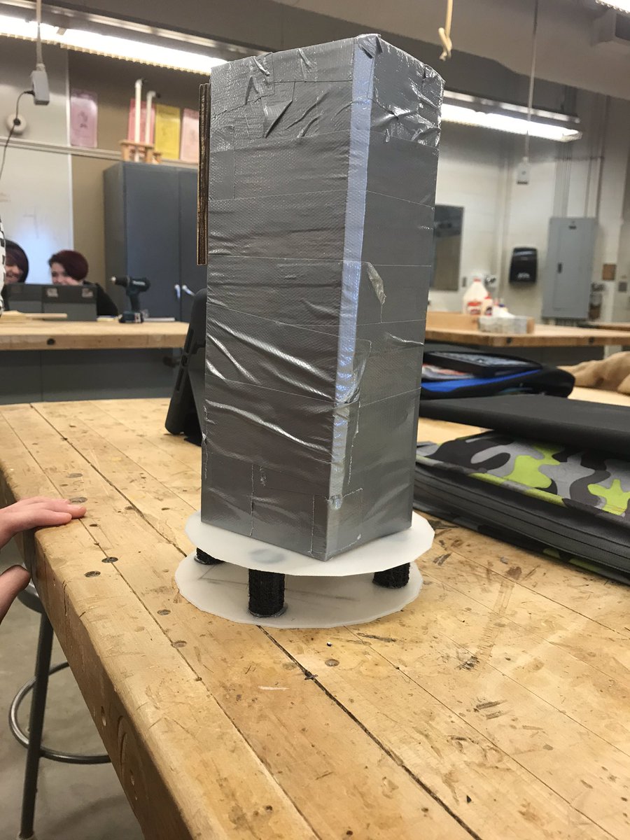 Schlatter_tim's tweet photo. Learners were working on their earthquake resistant buildings today. This one used the 3D printer and flexible filament to create base isolators to keep from moving as much during a seismic event. Shake table test coming up next. #science #pbl #launch192 https://t.co/bA1ofUsXQp