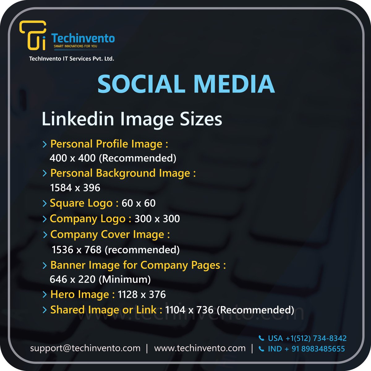 tech_invento's tweet photo. Images within social media timelines will receive more attention than just text
USA:+1(512)7348342
INDIA:+91-8983485655
support@techinvento.com
#socialmediamarketing #linkedin #photos #photosize #CustomerServices #DigitalMarketing #BusinessGoal #BusinessGrowth #techinvento https://t.co/Fp7XBwleQq