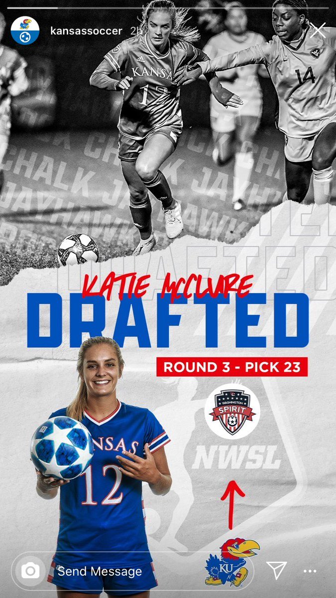 Former Maize High standout Katie McClure selected as the 23rd pick to the Washington Spirit in today’s NWSL’s draft!  Well done Katie!