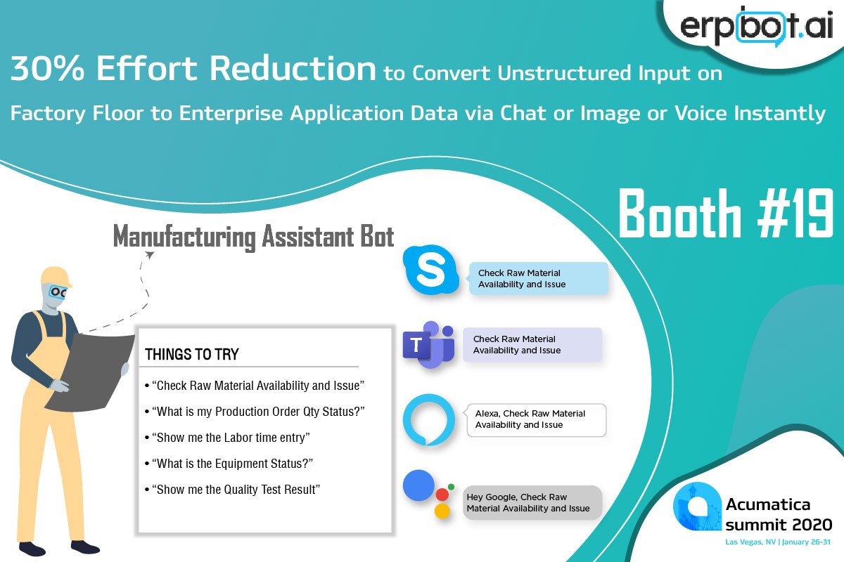 erpbotai's tweet photo. https://t.co/5W8klSL8I1 - Manufacturing Assistant Bot (30% effort reduction)
#acumaticasummit #acumatica #erp #bot #epbot @Acumatica https://t.co/ueHxTbZIDV