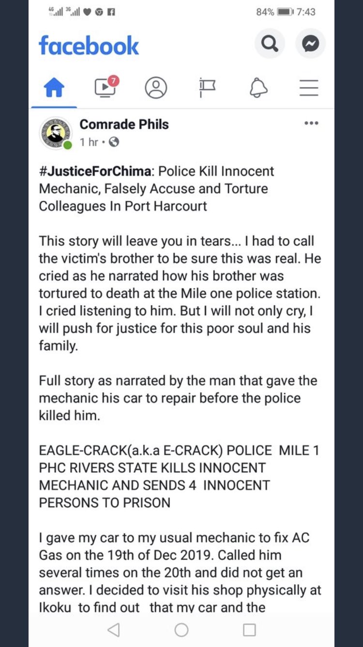 CHIMA Ikwunado allegedly Killed by Police in Port-Harcourt.