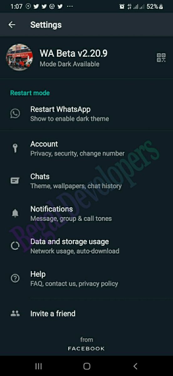 ChannelTheBegal's tweet photo. #Update
#WABeta
#DarkMode
"WhatsApp Beta Dark Mode v2.20.9"
What's New:
* Theme Dark Mode is Activated (stable)
* Enable Hidden Features
How to Activated Dark Theme:
Open menu > settings > tab to Restart WhatsApp
Check Update:
https://t.co/1UUiqsBV0M
🖤🖤🤍🤍🖤🖤🤍🤍🖤🖤🤍🤍 https://t.co/GoCIW8L9Gd