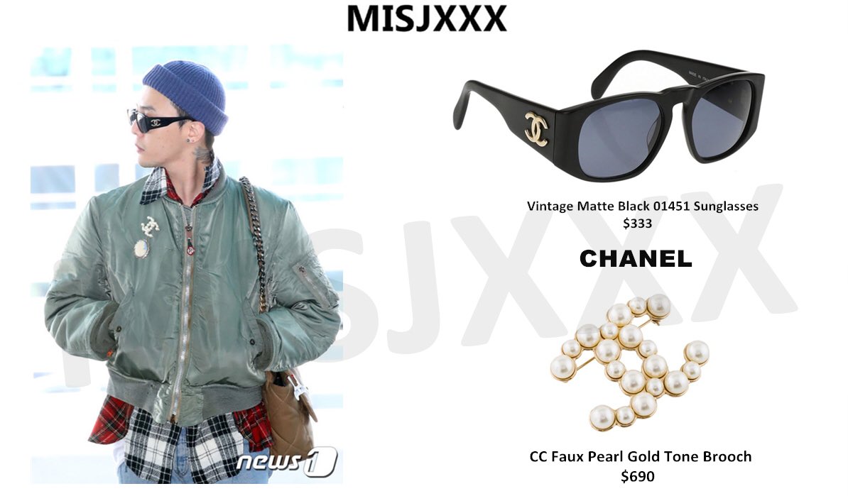 GDSTYLE on X: #GDStyle👉#Chanel Vintage Matte Black 01451 Sunglasses.($333  soldout) #Chanel CC Faux Pearl Gold Tone Brooch.($690) #gdragon #gd   / X