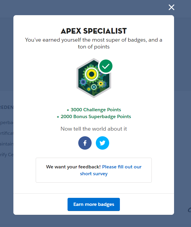 Just completed #ApexSpecialist #Superbadge on <a href="/Trailhead/">Trailhead</a> 😀
Persistence pays off ! 
trailhead.salesforce.com/en/content/lea…

#Superbadge #Salesforce
#TrailheadQuests
#trailblazing 

Thank you for inspiration: <a href="/CherFeldman/">Cheryl D. Feldman (she/her) ☁️☁️</a> <a href="/kavindrapatel/">kavindrapatel</a> <a href="/gauravkheterpal/">Gaurav Kheterpal</a> @lauren_zolp