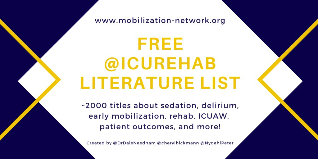 NydahlPeter's tweet photo. ICU REHAB LITERATURE LIST is updated incl. titles about sedation, delirium, rehabilitation, mobilization, ICUAW, dysphagia, families and more. Thanks to @DrDaleNeedham @cherylhickmann 
It is free. It is for you. Please download &amp; share https://t.co/3GPfZypbKa https://t.co/5rEJr9dbGG