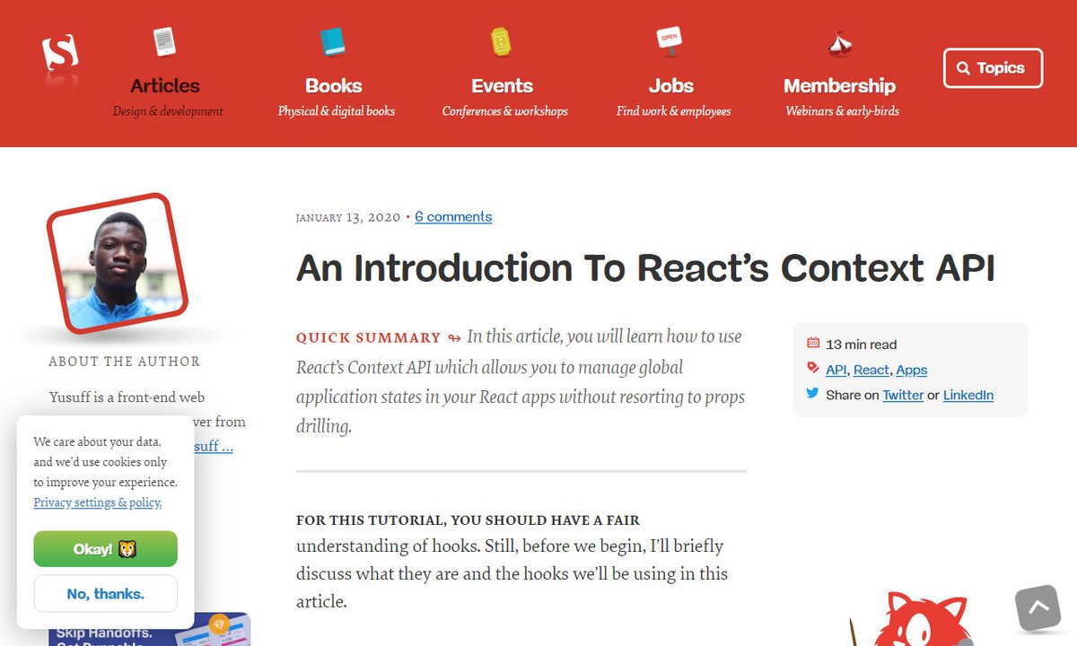 Devcide1's tweet image. An Introduction To React’s Context API
#contextapi #importreact #color #usestatehook #return #development
via smashingmagazine.com
☛ amp.gs/DJ5D