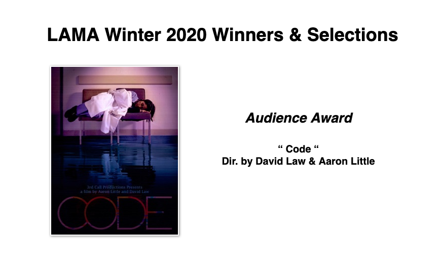 3rdCallProd's tweet photo. WE DID IT! 'Code' is the Audience Award Winner of the Los Angeles Movie Awards Winter 2020 Edition! Congratulations to our amazing cast and crew! #3rdCallProductions #CodeShortMovie #filmmaking #LosAngelesMovieAwards #LAMA2020 https://t.co/2PoEP2c2q2