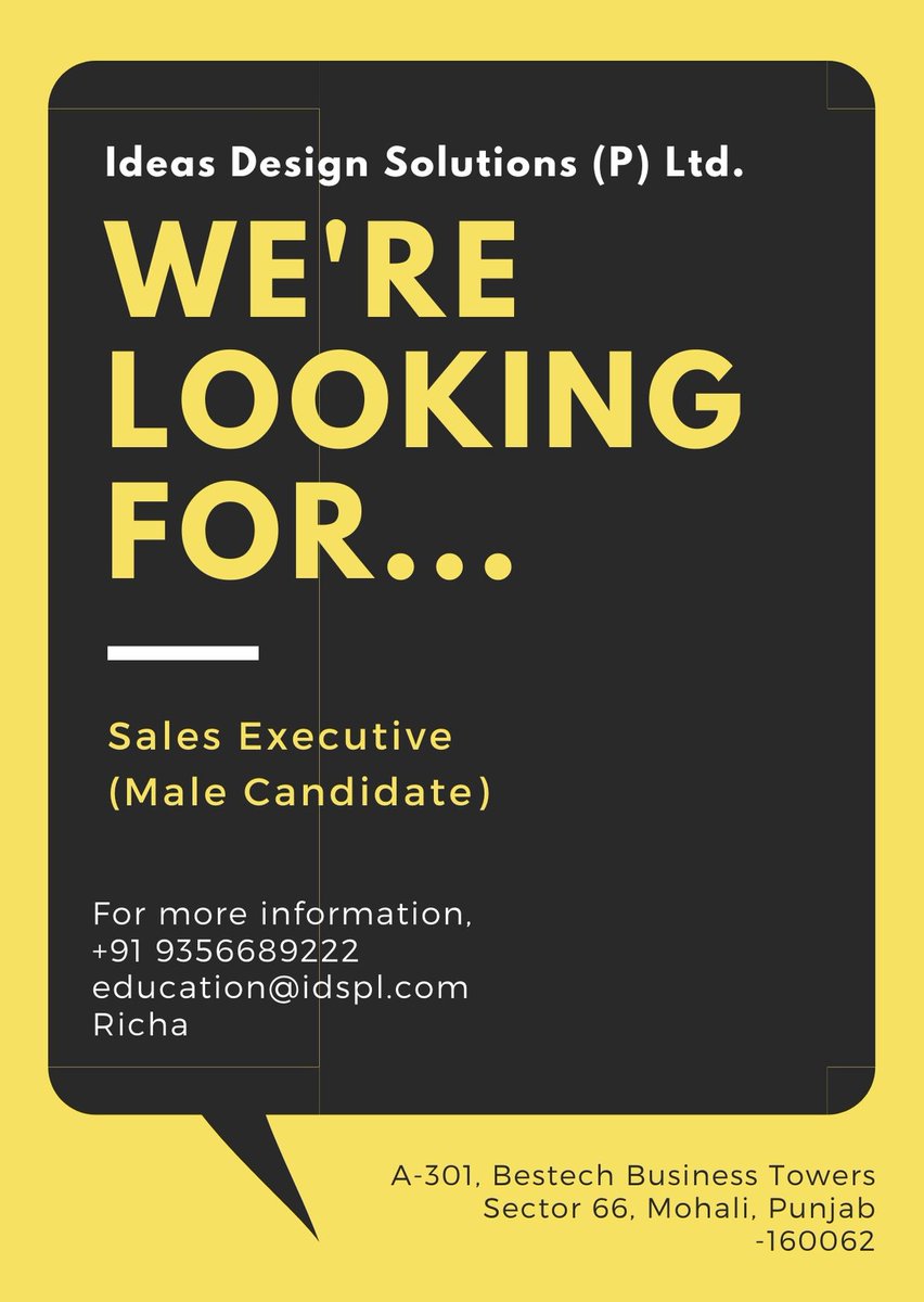 idspl's tweet photo. Hiring Sales Executive !
#IDSPL #2020 #salesexecutive #Job #malecandidate #vacancy #solidworks https://t.co/45ihIZd9sa
