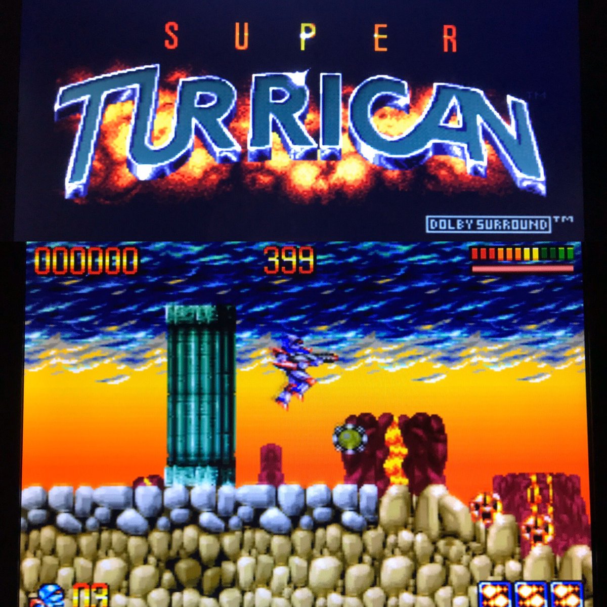 Look at those lovely colours, what a fabulous run and gun game. Whats your favourite run and gunner? #superturrican #snes #runandgun #classic #retrogaming #supernintendo