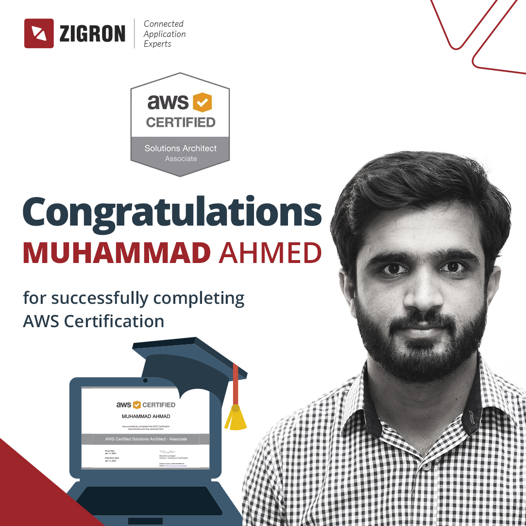 ZigronInc_'s tweet photo. We like to congratulate our earnest and talented team members #Umar_Murtaza and #Muhammad_Ahmad on being #AWS Certified Solutions Architect. We hope you keep transforming with Zigron.
#awscertified #solutionsarchitect #awscertification #awstraining #cloudcomputing #devops #zigron https://t.co/om2eZ52BXm