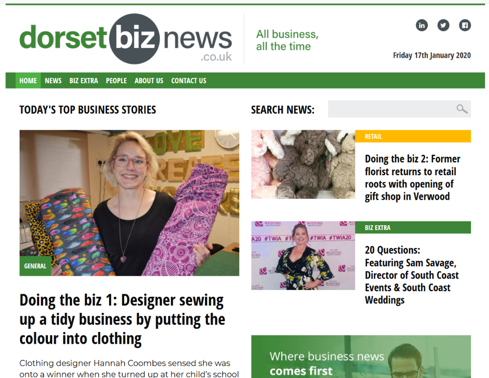 Today on dorsetbiznews.co.uk: Meet the designer sewing up a tidy business by putting the colour into clothing; a former florist returns to her retail roots and an award-winning wedding and event organiser answers our 20 Questions. @LovedGarms <a href="/SouthCoastWeds/">South Coast Weddings</a> <a href="/samsavageevents/">South Coast Events</a>
