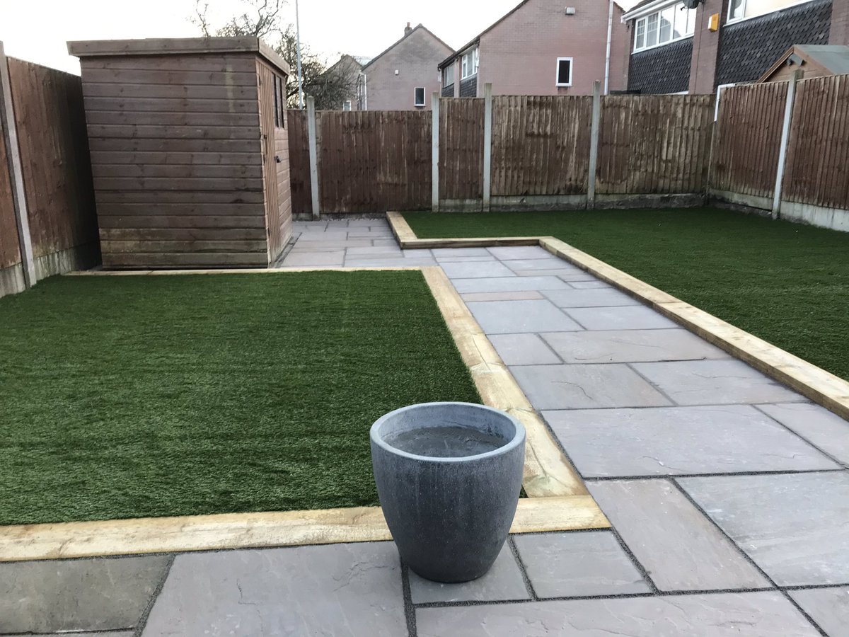 info_lpm's tweet photo. After pictures on our recent Astley project.35 square metres of Indian stone (autumn brown) laid,35mm artificial grass laid complimented with sleeper framework.all completed within 6 days #lpm #sgs https://t.co/jlJlmZfCXQ