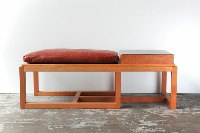 Our hallway bench in cherry with leather cushion and concrete table surface. These have proven popular to customise with additional drawers, shoe storage, and bespoke sizes to fit perfectly into a space as a settle. #brutalist #lowrylondon #wood #sustain… ift.tt/2RrCn46
