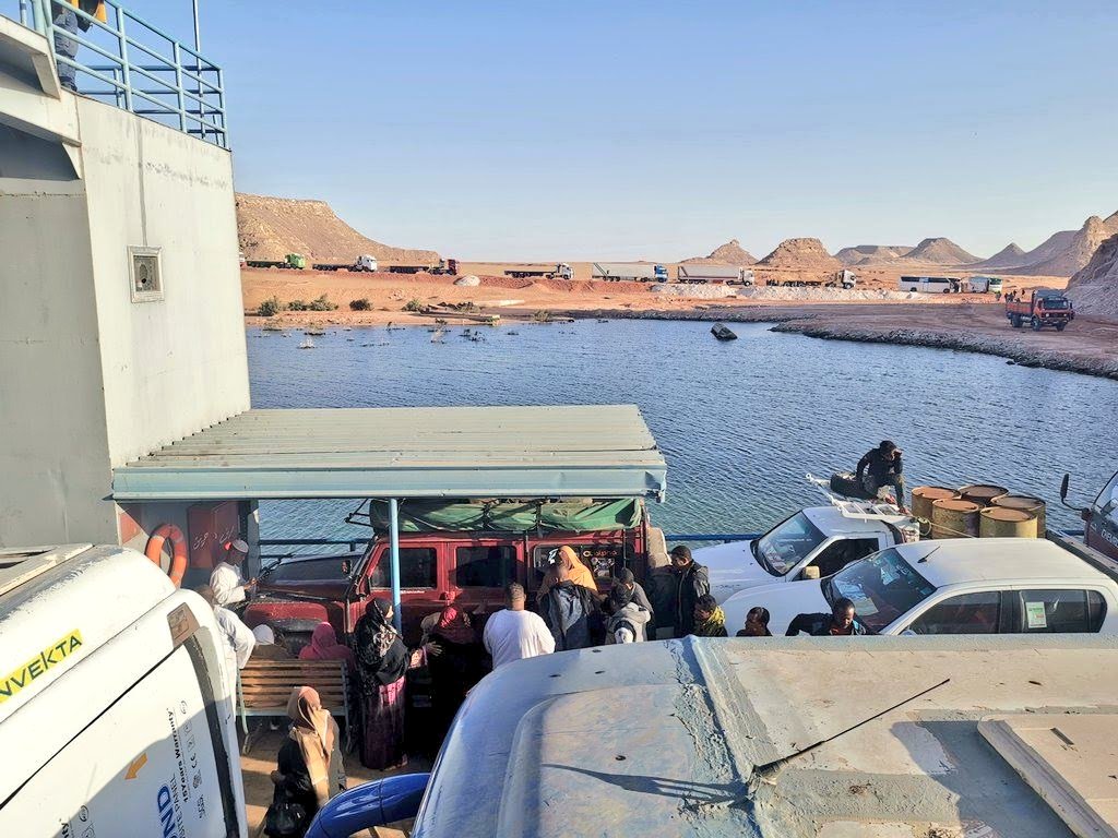 Ferry crossing in Lake Nassir, . 30km drive from border then 1hr ferry to Abu Simbel. #BreakingBorders  #AlphaLandrover *FB and *IG: Alpha Landrover #Roadtrips  #TembeaKenya  #Drive47  #Camping  #Overland  #overlandingafrica  #AfricaTravel  #Defender  #Landrover  #landroverdefender