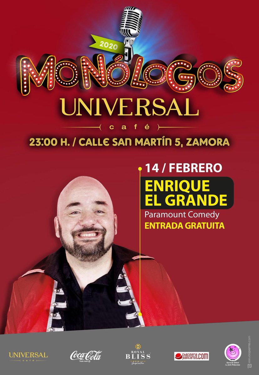 Cafe_universal's tweet image. En menos de un mes, comienza la temporada 2020 de Monólogos del Café Universal y el espectáculo que nos viene para el Día 14 de febrero con Enrique el Grande (Paramount Comedy)va a ser tremendo.Ojo con la hora que varía un poco y comenzará a las 23h.!Os esperamos!#CaféUniversal