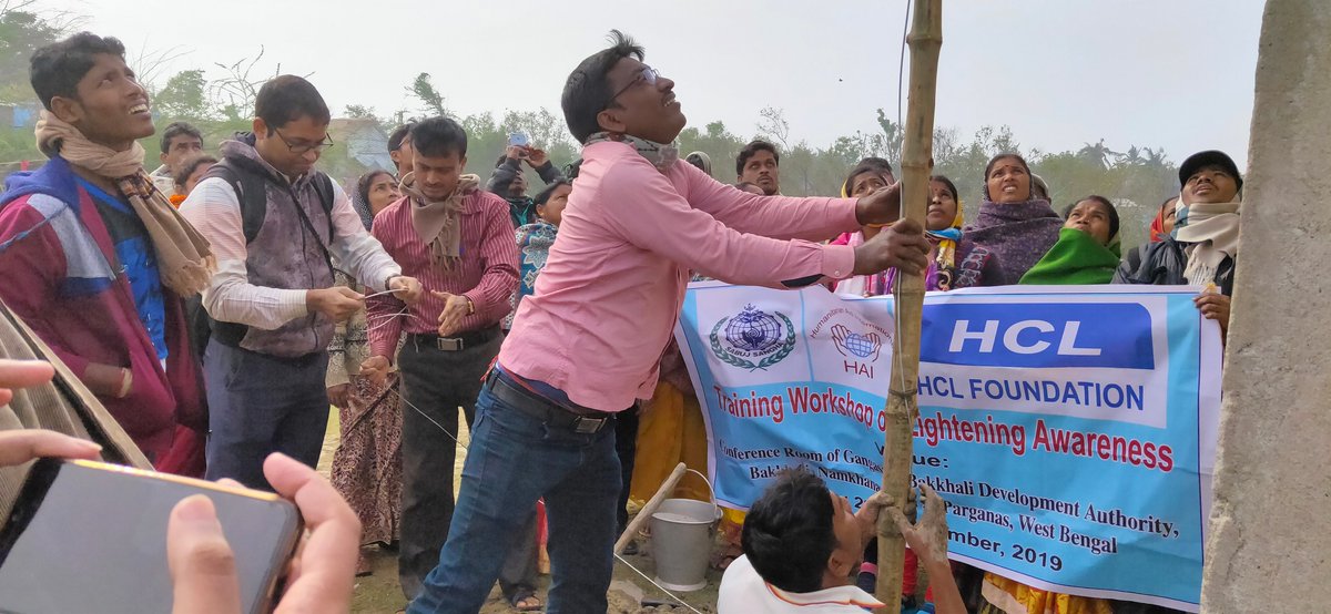 humanaidint's tweet photo. #Lightening kills more people than any other disaster in India. The risk is increasing, but that can be managed easily through local devices. Under our #CycloneBulbul project, Col @sanjaysonisa is training the villagers to make their villages #lightening safe. @HCL_Foundation https://t.co/5WFzNARcVp