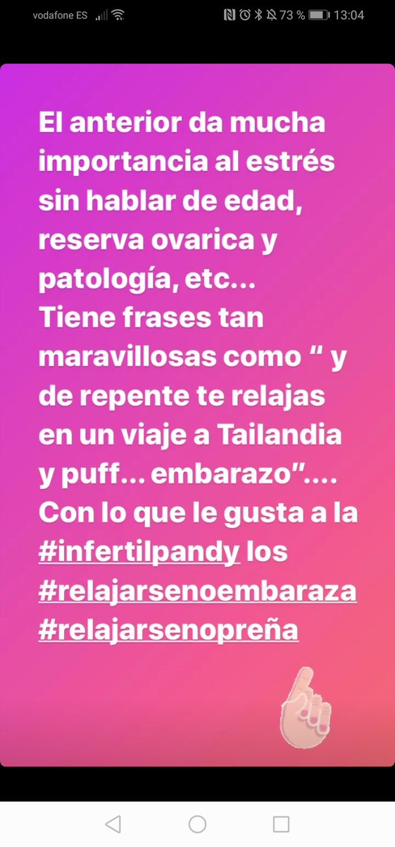 Genial el story de <a href="/DDSaezM/">David Saez</a>. No señores, relajarse no preña!!! Que se lo digan a mi <a href="/MacaObstruida/">Macarena Obstruida</a>. Quitemos ya éste mito que tanto daño nos hace!!!! #infertilpandy