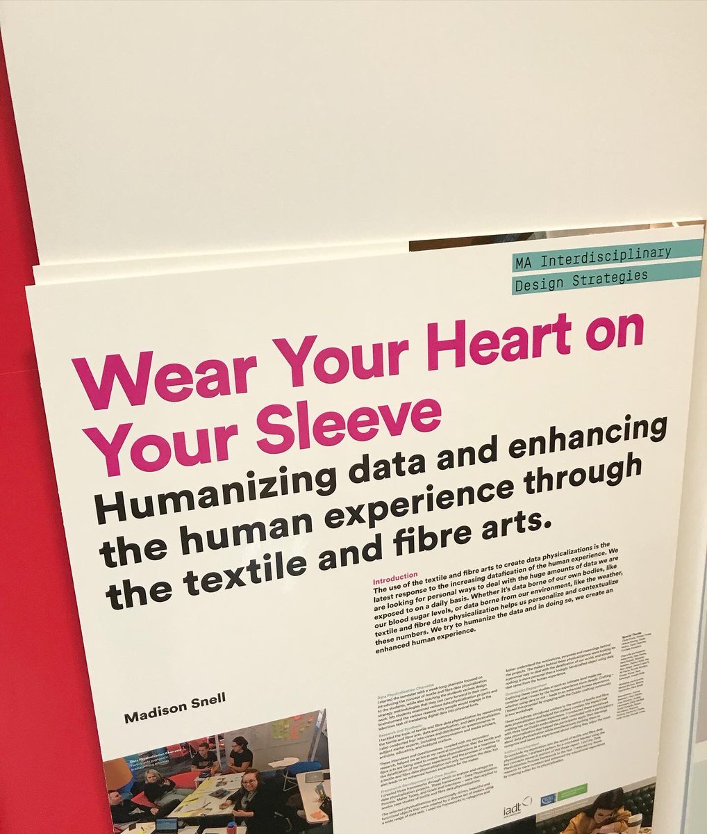 MadisonSnell_'s tweet photo. Earlier this week, I presented my Master’s thesis called “Wear Your Heart on Your Sleeve: Humanizing data and enhancing the human experience through the textile and fibre arts.” It was an exploration into alternative forms of #dataviz in the physical world. https://t.co/cd8TsEyZo3