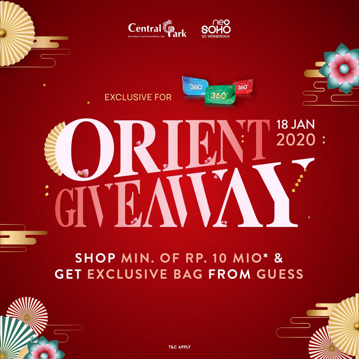 CentralParkMall's tweet photo. Exclusive for 360 Club Members

18 Jan 2020

Shop min. of Rp 10Mio* and get exclusive bag from Guess

Redemption at Infodesk Neo Soho, GF 

#CENTRALPARKMALL #NEOSOHOMALL #specialoffer #shoppingprogram #giveaway https://t.co/QUR9WC4aoM