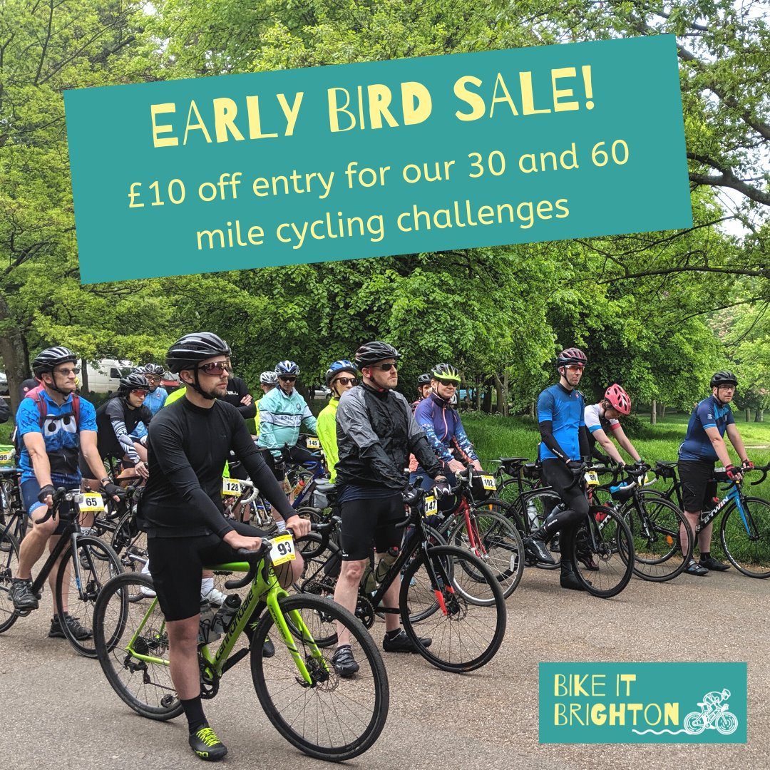 *EARLY BIRD ENTRY* 
£10 off our 60 and 30 mile rides at #BikeItBrighton, our flagship cycling event on 7 June, raising money for <a href="/FirstBaseBHT/">BHT First Base</a>. Don't miss out, sign up today: bit.ly/2FWFPOL
<a href="/Charity_Bike/">Cycling Support</a> #cycle #brighton #southdowns #sussex #cyclesussex