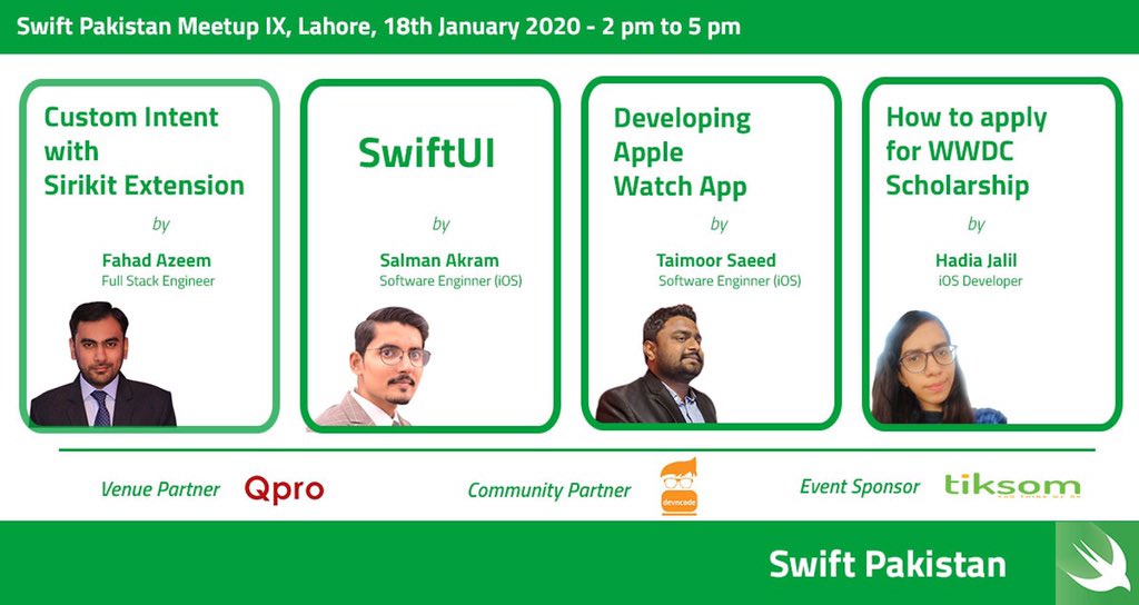 swiftpakisan's tweet image. See you at the event tomorow. Register yourself if you haven’t done it yet
forms.gle/2ZFEZomgxGyqv1…
#SwiftPakistan #QPro #Devncode #Tiksom