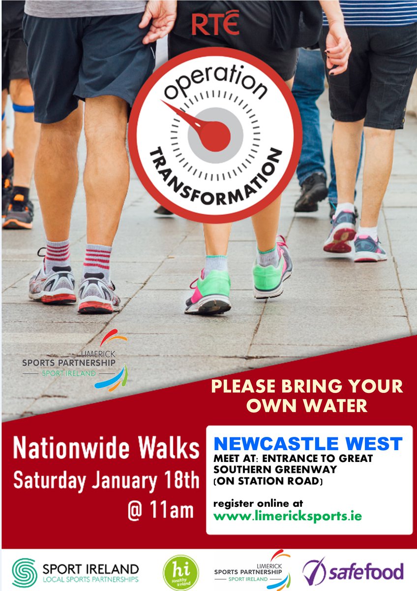 Limericksports's tweet photo. DON'T FORGET TO REGISTER-hope to see crowds😀😉👍-join us &amp; take part in the annual Operation Transformation Nationwide Walk at 11am - 2 venues, no excuses: https://t.co/nyGsMeytUe #activelimerick #getlimerickwalking #operationtransformation #OT2020 https://t.co/eBwnrAmVFq
