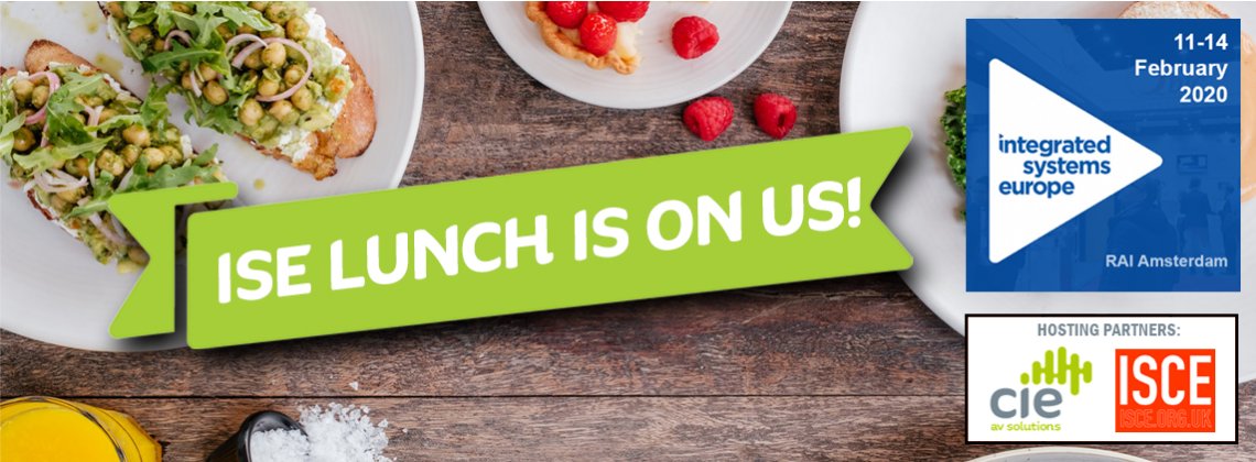 ISCVELtd's tweet photo. Due to the popularity in previous years, CIE in association with ISCE, is very pleased to invite all our customers and Institute members to our free, informal ISE lunches on the Tue, Wed and Thu of the Show...
#avtweeps #proav #avnews #ISE2020 @ciegroup 
https://t.co/XQfEq6eLXO https://t.co/AHupGjUGDv