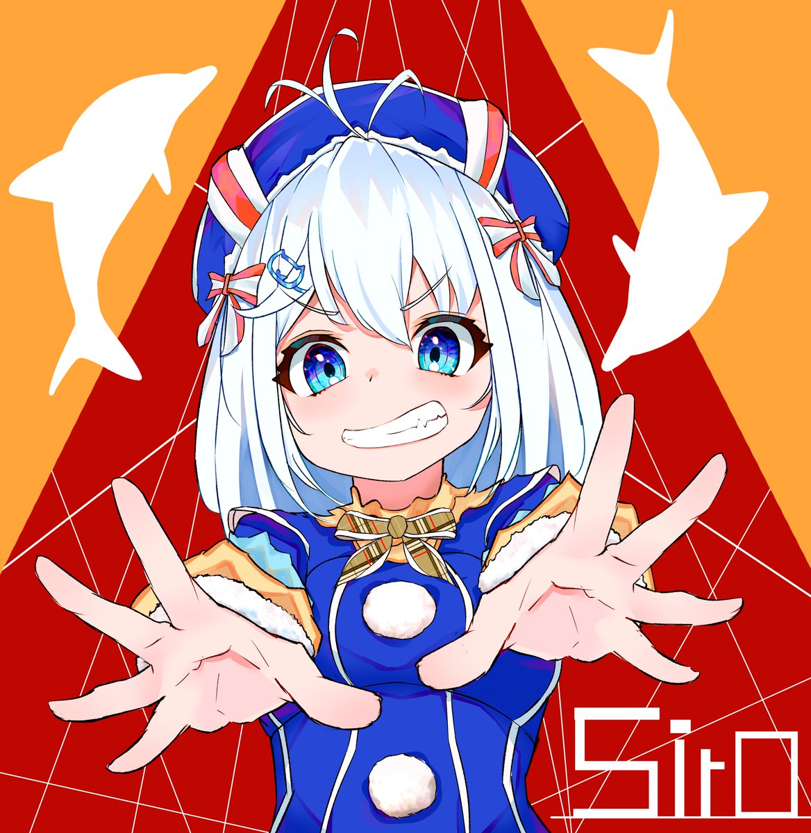 siro (dennou shoujo youtuber siro) 1girl smile blue eyes solo white hair looking at viewer hair ornament  illustration images