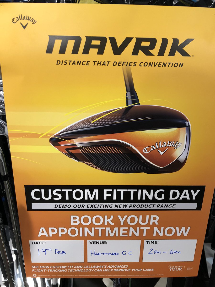 HartfordGolfC's tweet photo. Weโre lucky enough to be one of the first venues to be hosting a @CallawayGolfEU #MAVRIK custom fitting day on 19th February 2-6pm with @TomGradCG book a free fitting slot & take your game to the next level with distance that defies convention #AIDesigned โณ๏ธ https://t.co/g3TUX9NL6e
