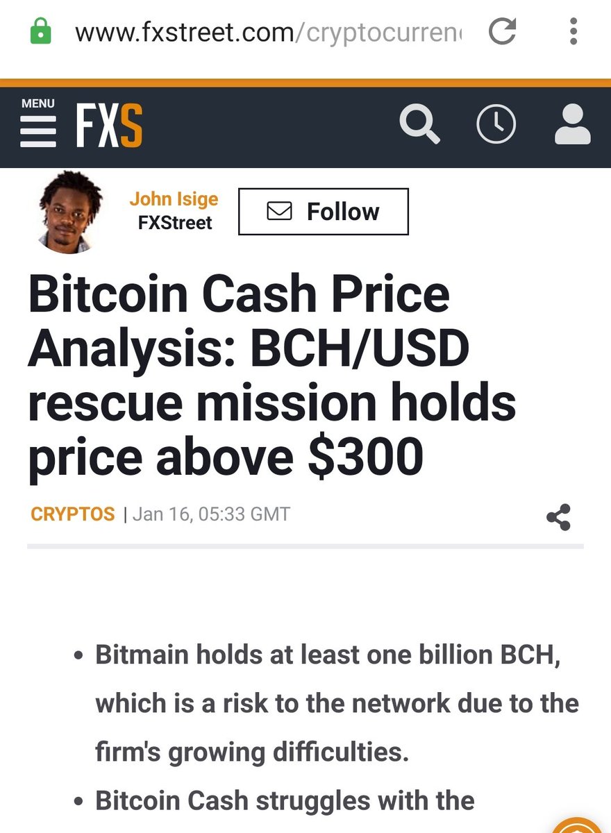 CryptoSean21's tweet photo. PSA: Beware! @Bitmaintech holds at least 1 billion #BitcoinCash, credit : @FXstreetNews https://t.co/VM9ooq6khp