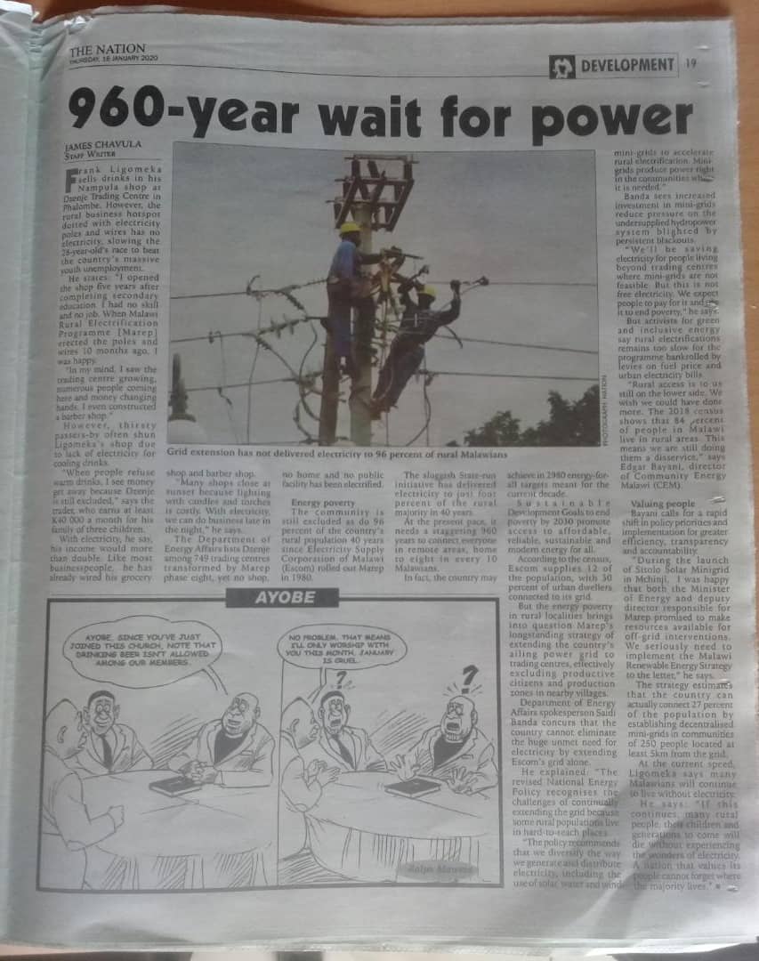 chavulaj's tweet photo. Since 1980, #Malawi has electrified just 4% of its rural majority. At this pace, it requires 960 years to achieve universal electrification in rural settings. Read it here:https://t.co/2MWdmSsbdc
 @NationOnlineMw @UNOHRLLS @HivosEnergy @undpmalawi #SDG7 @GlobalGoalsUN #Energy https://t.co/Q8tvgnyN4u
