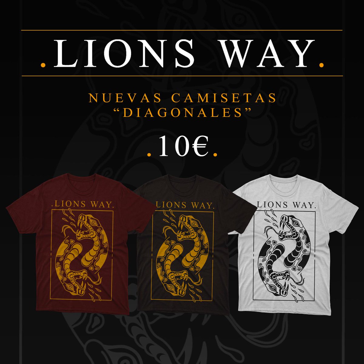 LionsWayoficial's tweet photo. 🔥NUEVAS CAMISETAS🔥
Aqui os dejamos los 3 nuevos modelos de camisetas de Lions Way! 
Si todavía no tienes la tuya, a qué estas esperando? Mándanos un MD para reservarla o pillala en nuestros conciertos!
Un saludo familia! https://t.co/tejQPIQHXV