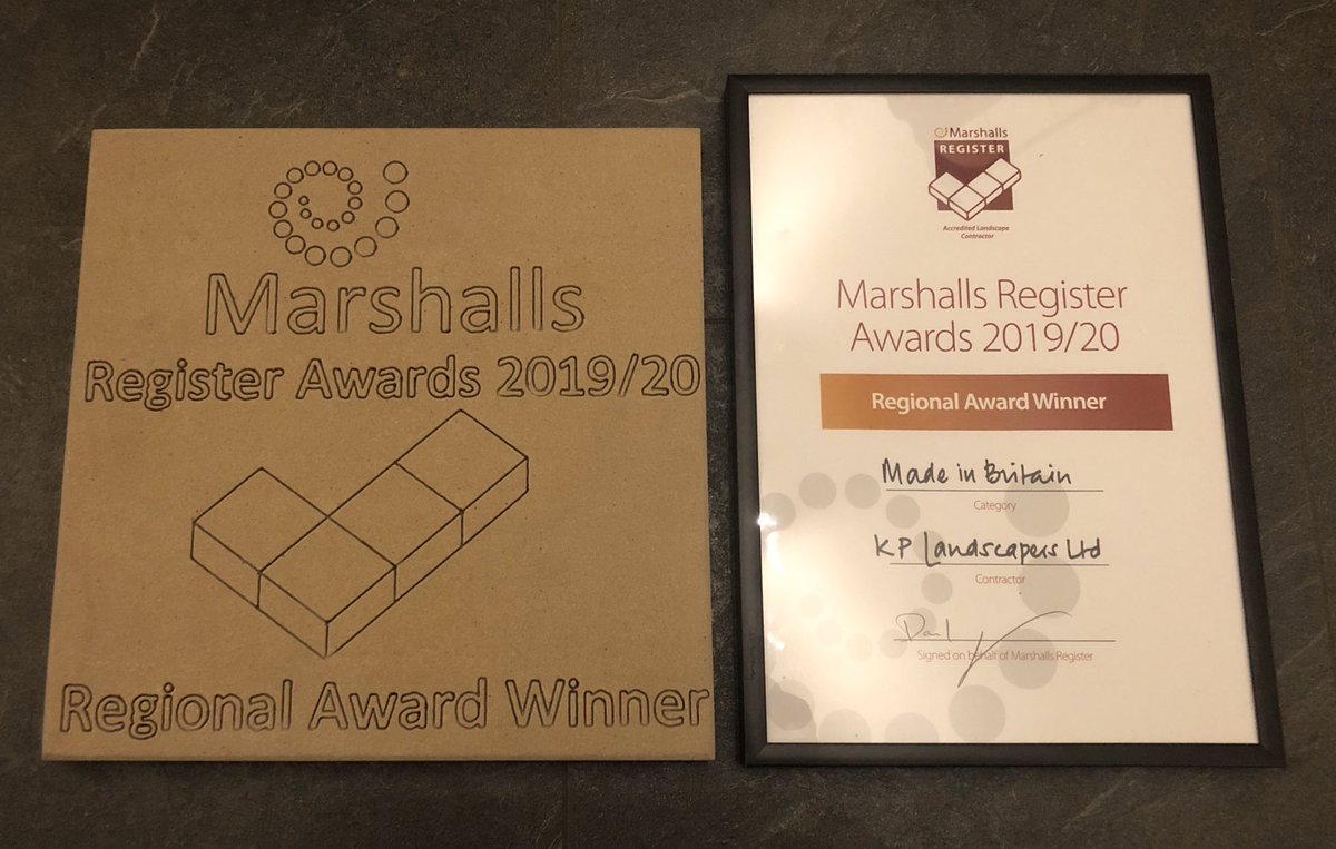 KPLandscapers's tweet photo. Great start to the new year! We have just won Marshall’s regional Made in Britain award #marshallsregister #kplandacapers #northampton #landscaping #paving #blockpaving #bestbyfar https://t.co/bfKPH2Lm4M