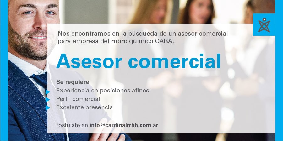 cardinal_rrhh's tweet photo. 👉🏼#AsesorComercial #Caba
Se ofrecen:
Empleo permanente, excelentes condiciones de contratación y remuneración acorde.
 
Postulate en Info@cardinalrrhh.com
.
.
.
#EmpleoAr #TrabajoAr #EmpleoCaba #Quimica #EmpleoQuimica #EmpleoIndustriaQuimica #QuimicaCaba https://t.co/OTfTjgltsR