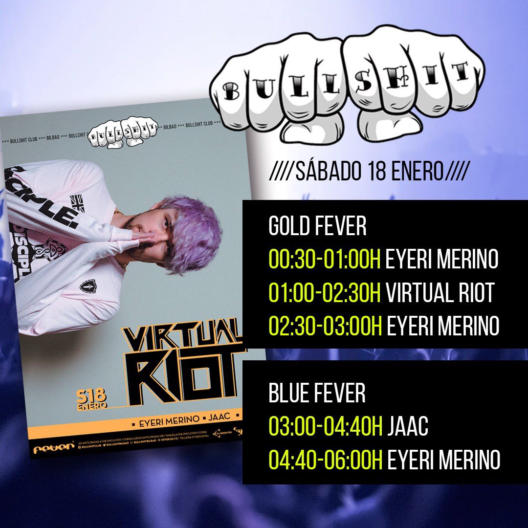 BullshitBilbao's tweet photo. ⚡BULLSHITEROS, queremos disfrutar del primer bullshitazo de 2020 A LO GRANDE. Por eso, tras muchos años, tenemos el honor de volver a la Gold para darlo todo con Virtual Riot. 👊🏼👊🏼

¡Se viene el Bullshitazo del año!🚀

El horario final queda así: https://t.co/erlVUHtRqj
